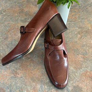 Enzo Angiolino Brown Leather Block Heel 8.5 Vintage 90’s NEW